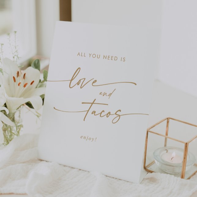 Expositor En L Boho Moda Gold y White Love Taco Bar Boda (Boho Chic Gold and White Love Taco Bar Wedding Pedestal Sign)
