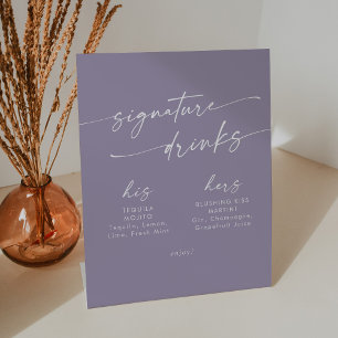 Expositor En L Boho Moda Lavender Boda púrpura bebidas con firma