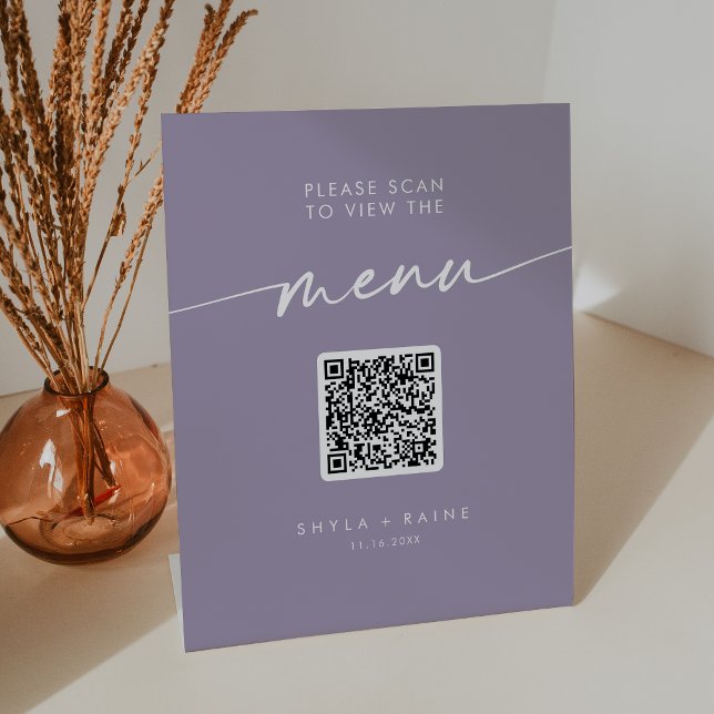 Expositor En L Boho Moda Lavender Purple QR Code Boda Menu (Subido por el creador)