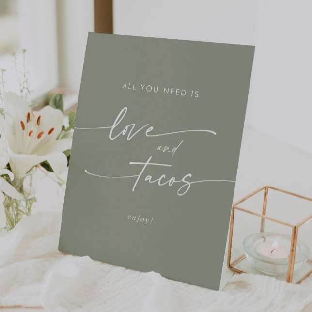 Expositor En L Boho Moda Sage Green Love Taco Bar Boda (Boho Chic Sage Green Love Taco Bar Wedding Pedestal Sign)