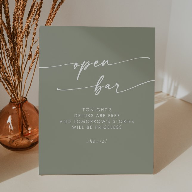 Expositor En L Boho Moda Sage Green Open Bar Boda (Boho Chic Sage Green Open Bar Wedding Pedestal Sign)