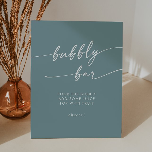 Expositor En L Boho Moda Seafoam Verde azulado Bubbly Bar Boda (Boho Chic Seafoam Teal Bubbly Bar Wedding Pedestal Sign)