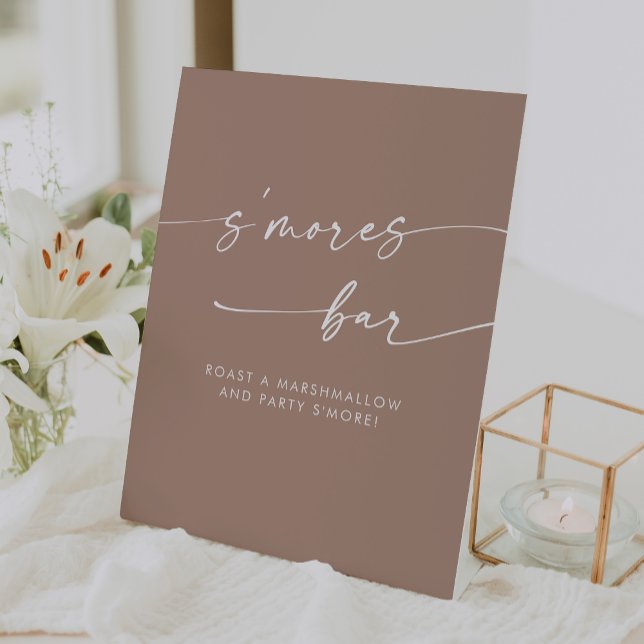 Expositor En L Boho Moda Taupe Neutra Moderno Olores Boda (Boho Chic Modern Neutral Taupe Smores Wedding Pedestal Sign)