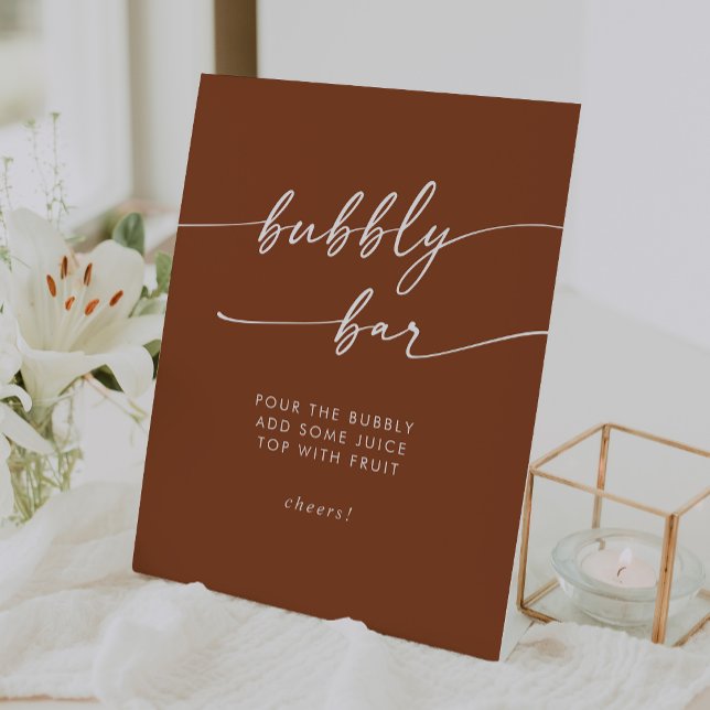 Expositor En L Boho Moda Terracotta Bubbly Bar Boda (Boho Chic Terracotta Bubbly Bar Wedding Pedestal Sign)