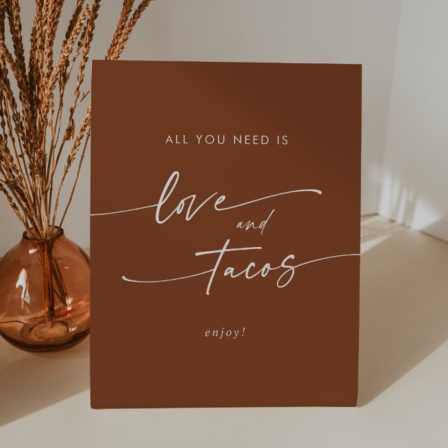 Expositor En L Boho Moda Terracotta Love Taco Bar Boda (Boho Chic Terracotta Love Taco Bar Wedding Pedestal Sign)