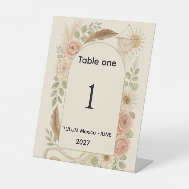 Expositor En L Boho Pampas Grass Arch Table Number Pedestal Sign  (Anverso)