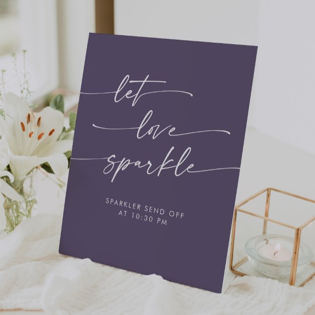 Expositor En L Boho Plum Purple Sparkler Enviar Boda (Boho Plum Purple Sparkler Send Off Wedding Pedestal Sign)