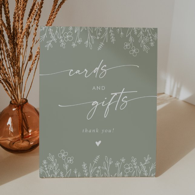 Expositor En L Boho Sage Green Wildflower Wedding Cards and Gifts (Subido por el creador)