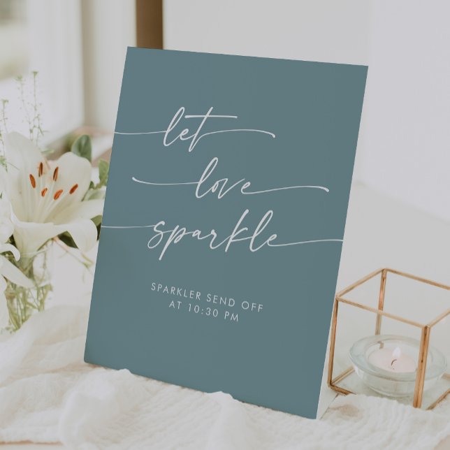 Expositor En L Boho Seafoam Verde azulado Sparkler despide a Boda (Boho Seafoam Teal Sparkler Send Off Wedding Pedestal Sign)