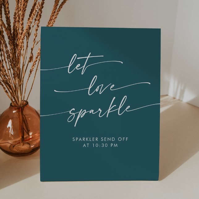 Expositor En L Boho Verde azulado Blue Sparkler Despedir Boda (Boho Teal Blue Sparkler Send Off Wedding Pedestal Sign)