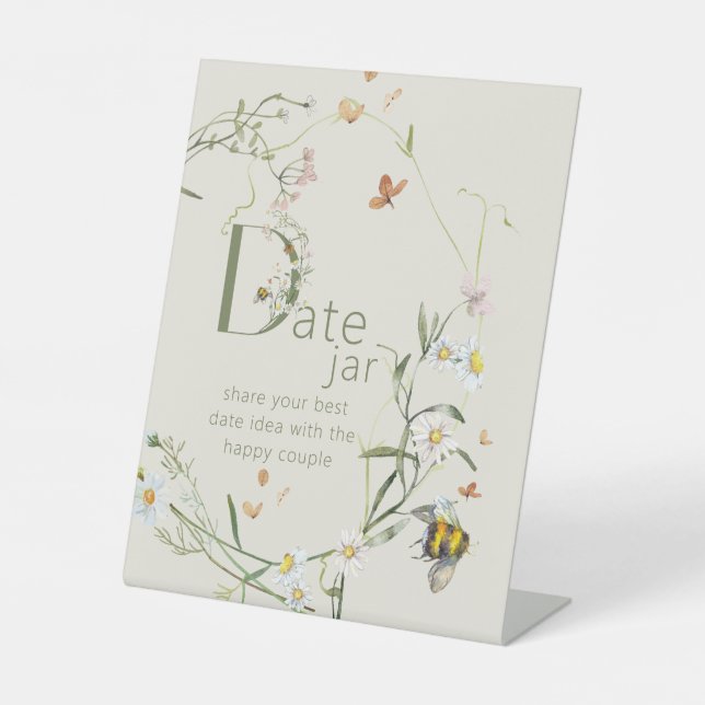 Expositor En L Boho Wildflower Bee Beige Bridal Shower Date jar (Anverso)