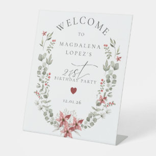 Expositor En L Boho Winter Greenery Red Floral 21 cumpleaños