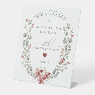Expositor En L Boho Winter Greenery Red Floral 80 cumpleaños