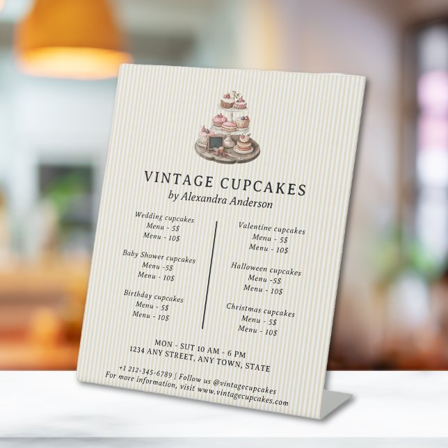Expositor En L Bollería retro retro pastelería de repostería (Vintage Cupcakes Retro Bakery Pastry Dessert Price Pedestal Sign)