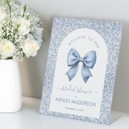 Expositor En L Bow Bridal Shower Welcome Blue White Pattern Arch