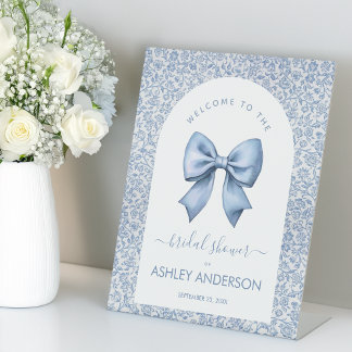 Expositor En L Bow Bridal Shower Welcome Blue White Pattern Arch