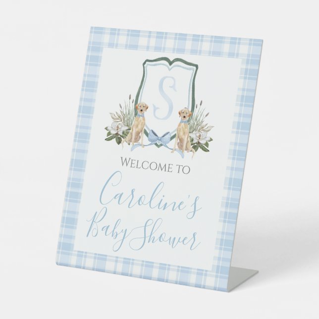 Expositor En L Boy Blue Dog Baby Shower Preppy Southern (Anverso)