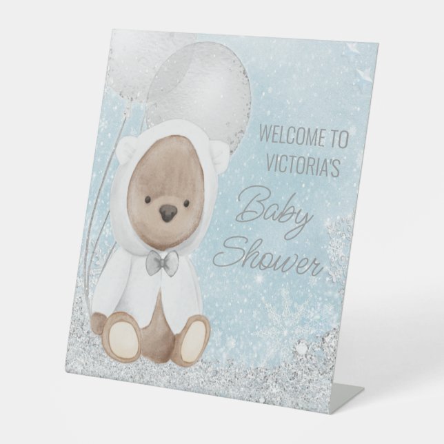 Expositor En L Boy Winter Bear Baby Shower Welcome Table Rótulo (Anverso)