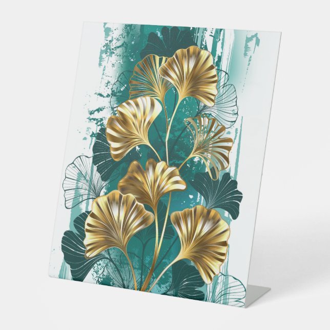 Expositor En L Branch with Golden Leaves Ginko Biloba (Anverso)