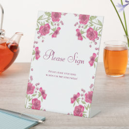 Expositor En L Bright Pink Rose Wedding Guest Book Sign