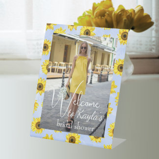 Expositor En L Bright Sunflowers Dusty Blue Bridal Shower Welcome
