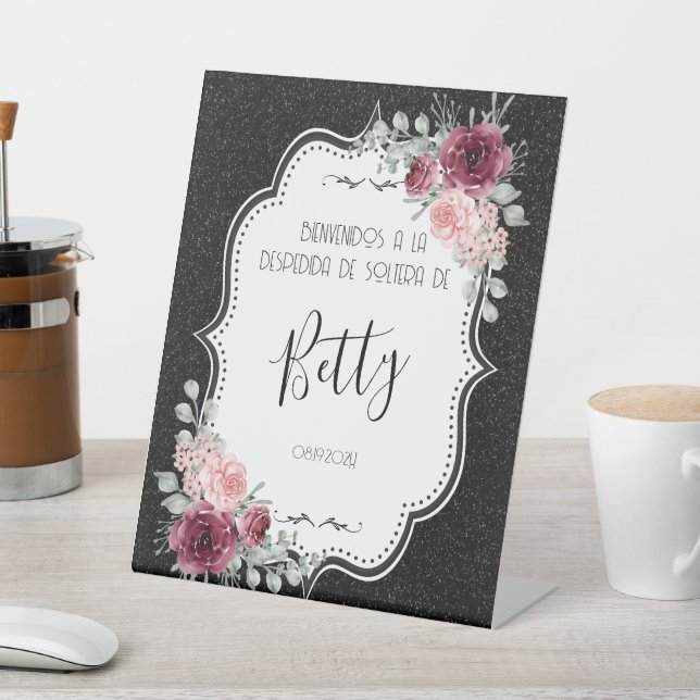 Expositor En L Brillantina Negra y Rosas Signo de pedestal (In Situ)