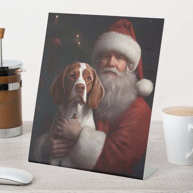 Expositor En L Brittany Spaniel Con Santa Claus Navidad (In Situ)