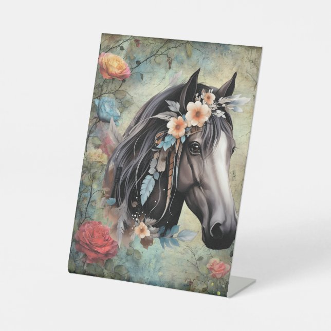 Expositor En L  Brown horse in flowers. (Anverso)