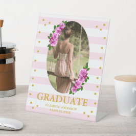Expositor En L Brunch de graduación con rosas rosadas a rayas