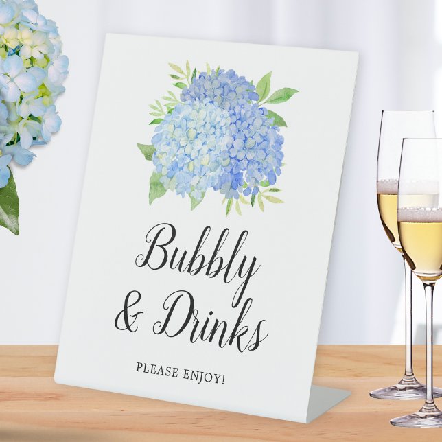 Expositor En L Bubbly & Bebe Bridal Shower Blue Hydrangea Bar (Subido por el creador)