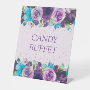 Expositor En L Bufet de Caramelos Florales de Acuarela Azul Morad
