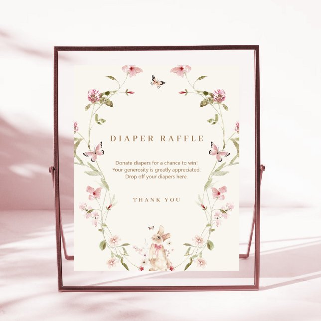 Expositor En L Bunny Pink Floral Baby Shower Diaper Raffle (Subido por el creador)