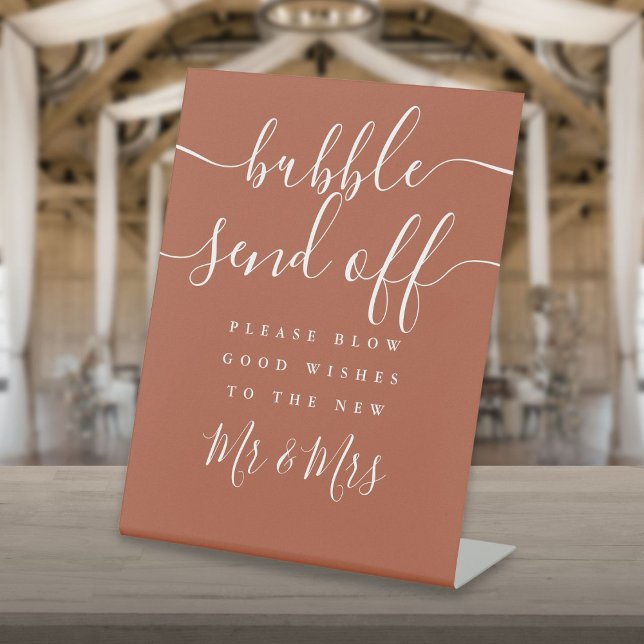 Expositor En L Burbuja de guión elegante desecha Terracota (Elegant Script Bubble Send Off Terracotta Pedestal Sign)