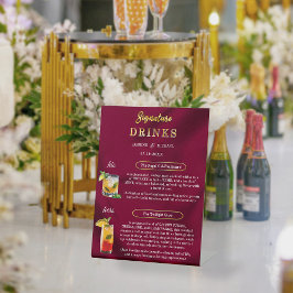 Expositor En L Burgundy and Gold Simple Wedding Signature Drinks