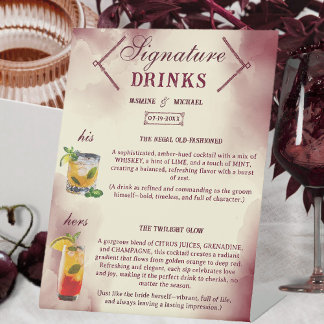 Expositor En L Burgundy and Ivory Retro Wedding Signature Drinks