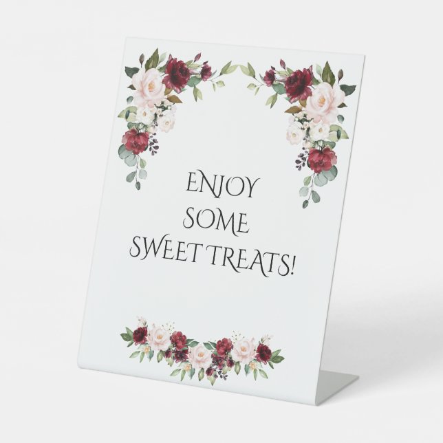 Expositor En L Burgundy Blush Floral Sweet Treats Wedding Sign (Anverso)
