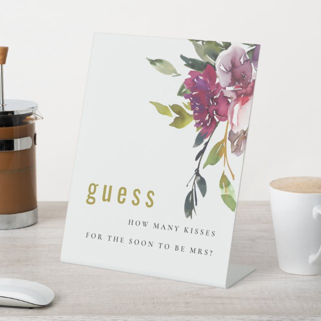 Expositor En L Burgundy Floral adivina cuántos besos de juego (In Situ)