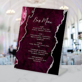Expositor En L Burgundy Silver Agate Wedding Bar Menu