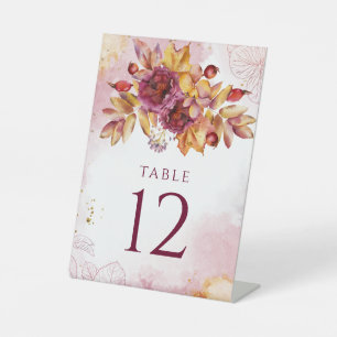 Expositor En L Burgundy Watercolor Fall Boda elegante Bouquet