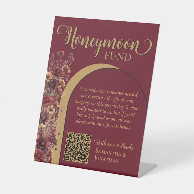 Expositor En L Burgundy Wildflowers Honeymoon Fund QR Code (Anverso)