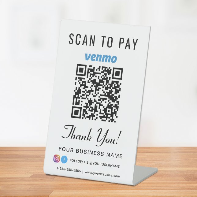Expositor En L Buscar para pagar código QR de Venmo (A QR code sign to effortlessly connect your customers to your payment platform)