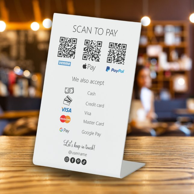 Expositor En L Buscar para pagar código Qr Venmo Business Simple  (Scan to Pay Qr Code Venmo Business Simple White Pedestal Sign)