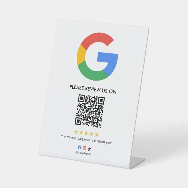 Expositor En L Business Google Review Tabletop Sign l QR Code (Anverso)