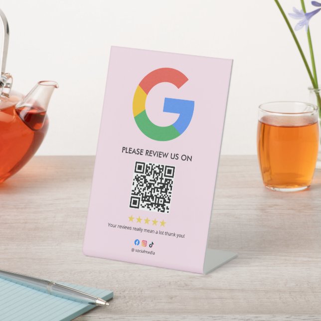 Expositor En L Business Google Review Tabletop Sign l QR Code (In Situ)