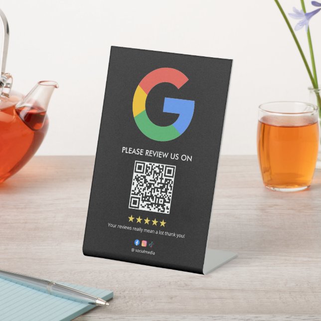 Expositor En L Business Google Review Tabletop Sign l QR Code (In Situ)