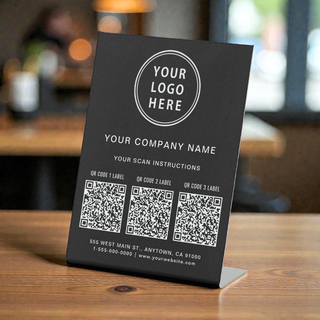 Expositor En L Business Logo Create 3 QR Codes Black (Business Logo Create 3 QR Codes Black Pedestal Sign)