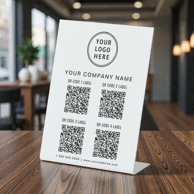 Expositor En L Business Logo Create Your 4 QR Codes (Business Logo 4 QR Codes Pedestal Sign)