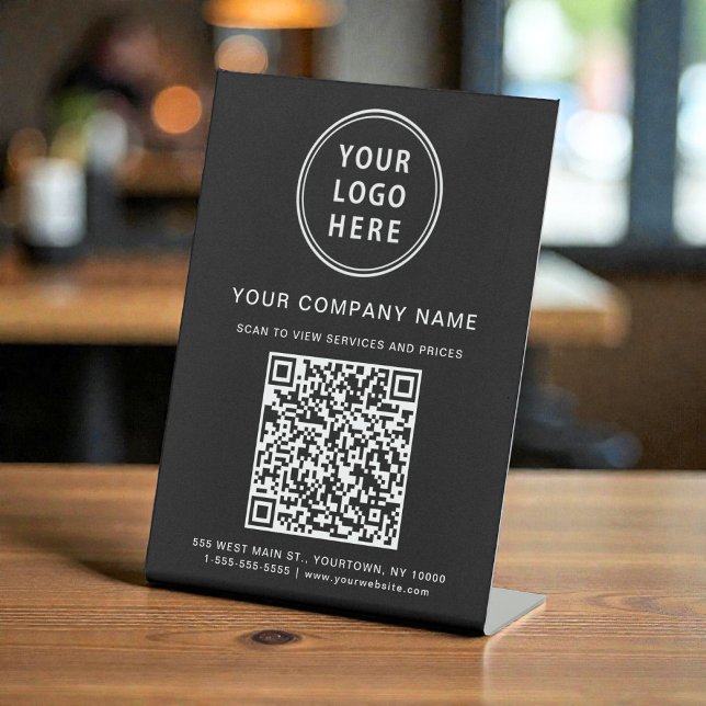 Expositor En L Business Logo Create Your QR Code Black (Business Logo Create Your QR Code Black Pedestal Sign)