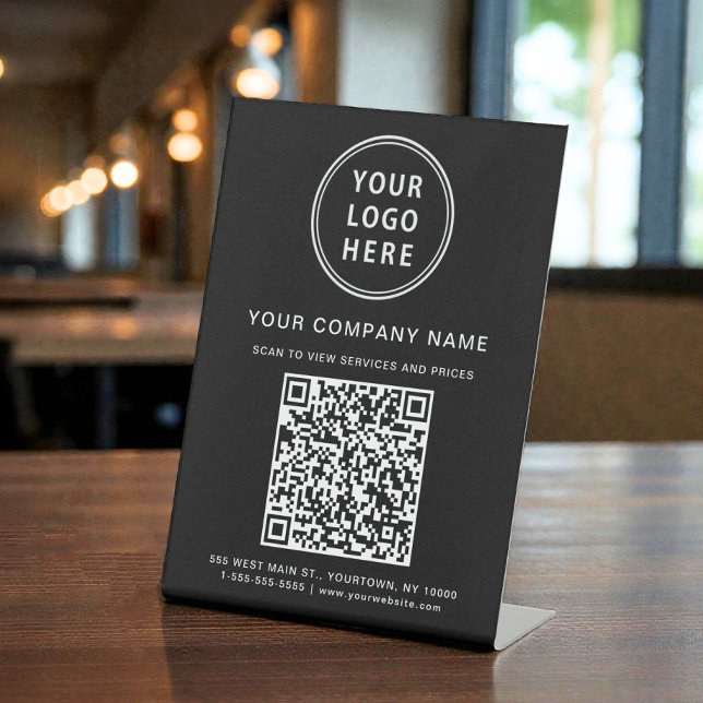 Expositor En L Business Logo Create Your QR Code Black (Business Logo Create Your QR Code Black Pedestal Sign)