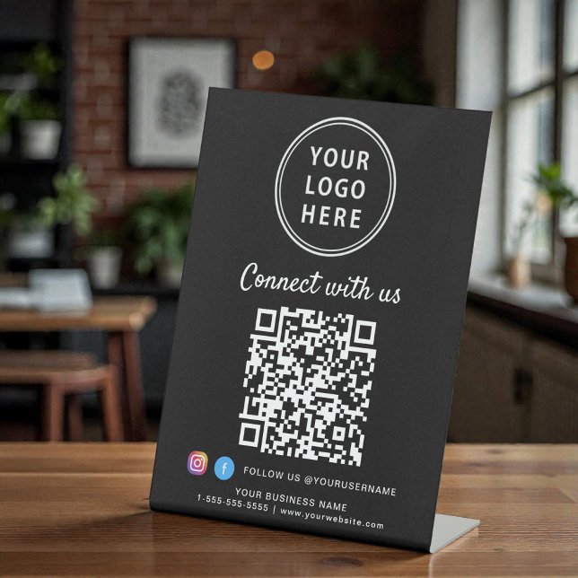 Expositor En L Business Logo QR Code Connect With Us Tabletop (Business Logo QR Code Connect With Us Tabletop Pedestal Sign)
